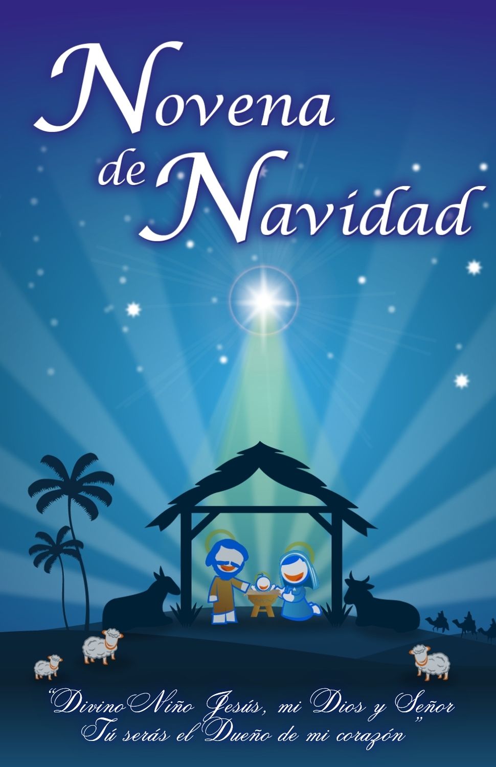 Portada de la Novena de Navidad, con imagen navideña y título para oración en familia.